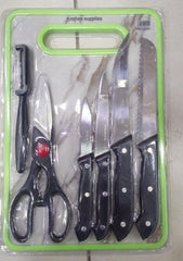 6 in 1 Stainless Steel Knives Set– For meat, bread, fruits, and vegetables | Kitchen Knife Set with Scissors, Peeler & Cutting Board – All-in-One Cooking Essentials with Ergonomic Handles & Sharp Stainless Steel Blades