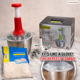 Kitchen Fresh Prep Combo Deal – 2L Manual Hand Press Vegetable Chopper, Meat Mincer & 100 Elastic Stretchable Food Covers - Random Color