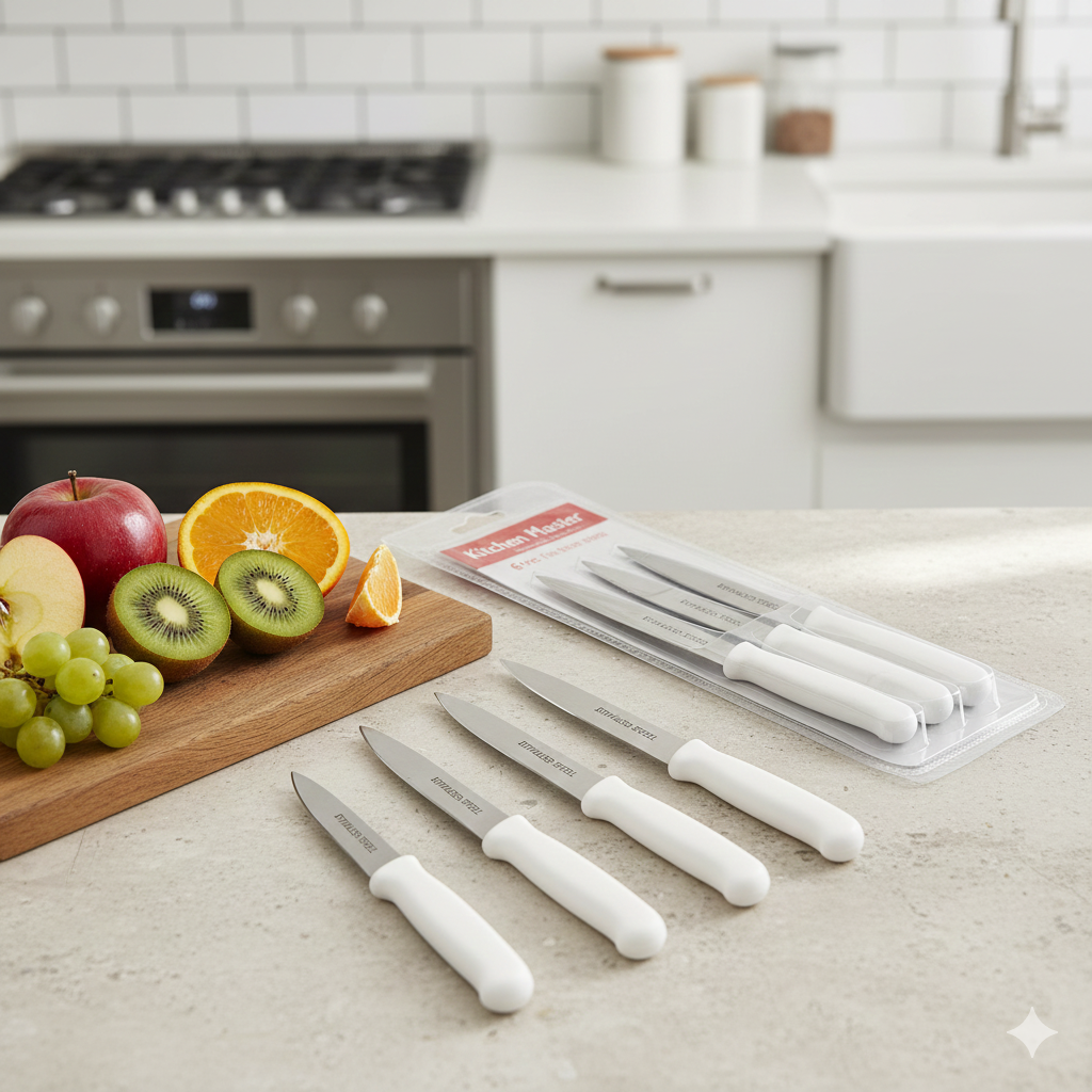 6 Piece Knife Set | Professional Stainless Steel Kitchen Knives | Sharp Durable Blades for Meat, Vegetables, Fruits & Daily Cooking | Comfortable Grip – Chef Knife, Bread Knife, Utility Knife & More